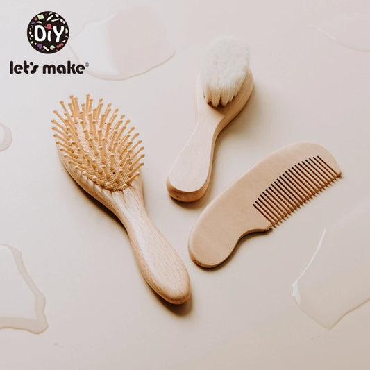Let'S Make Baby Wooden Brush Comb Newborn Hair Brush Infant Head Massager Hair Brush Infant Comb Head Massager Custom Logo