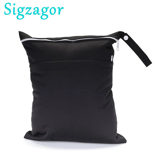 [Sigzagor] 1 Wet Dry Diaper Bag Nappy Reusable Washable Two Zippers Plain Solid