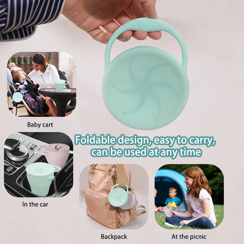 Solid Colors Baby Snack Cup Toddler Portable Food Storage Box BPA Free Silicone Snacks Container With Lid